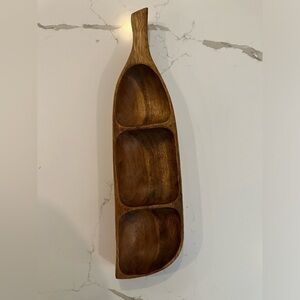 Wooden tray boat paddle  storage 3 compartment display tray VTG